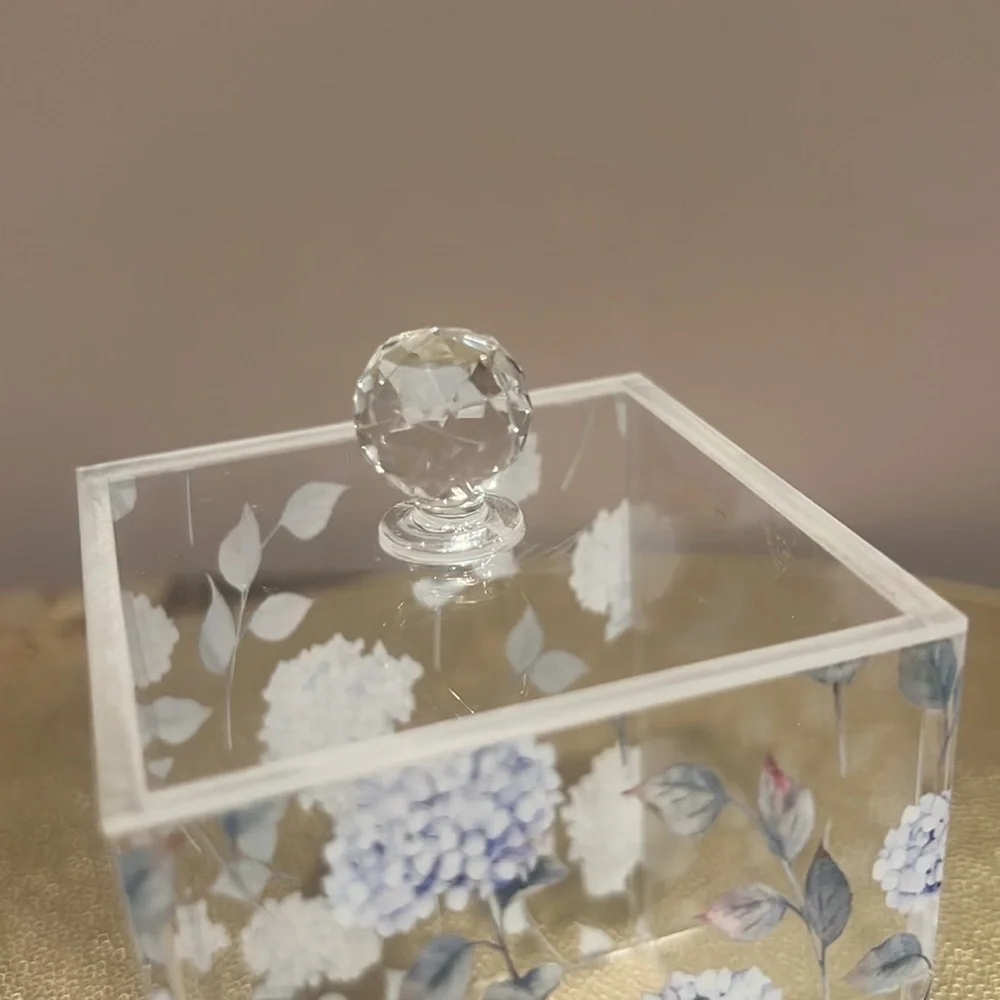 Floral Lidded Acrylic Cosmetic Organizer, Set/2